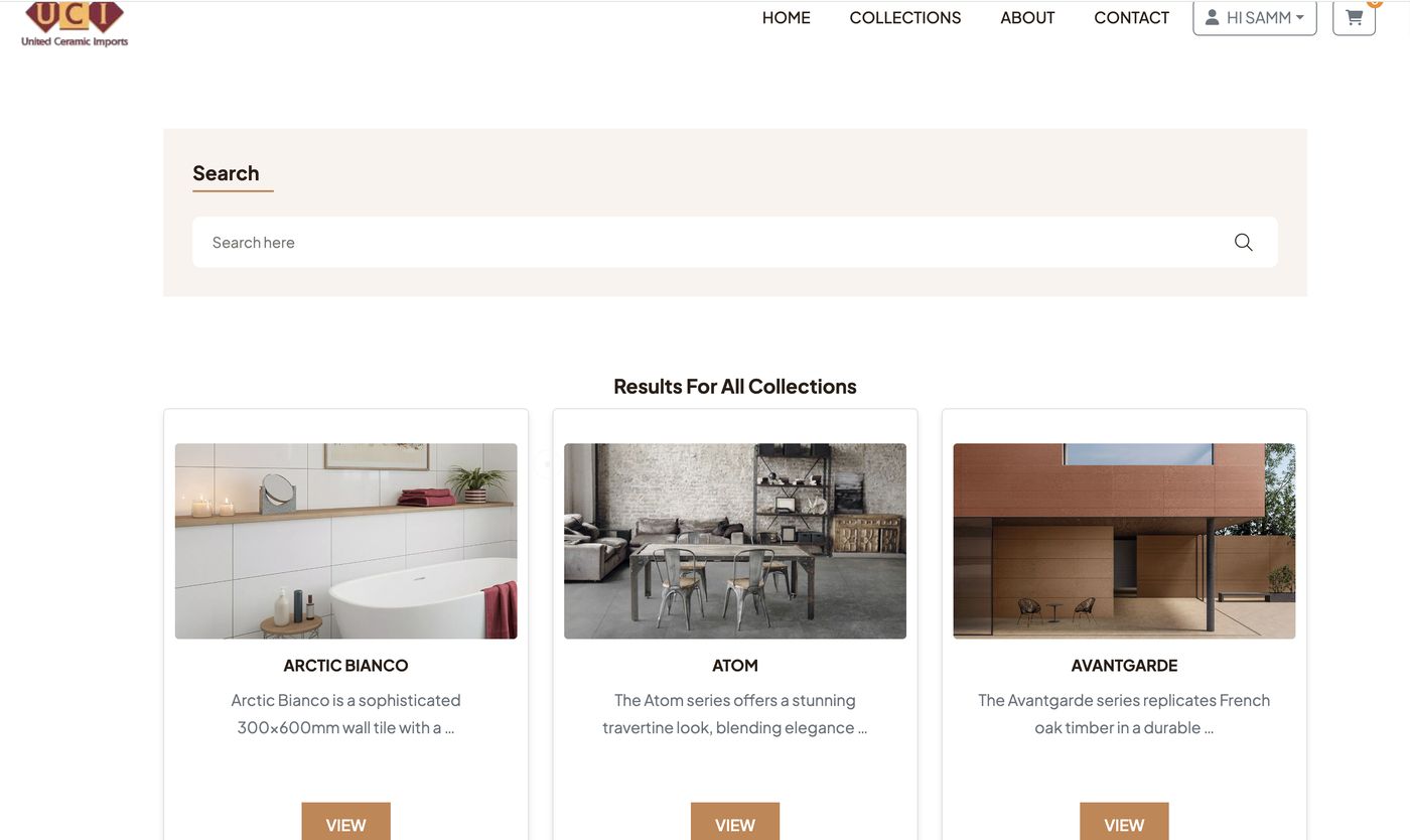 United Ceramic Imports website showing tile collections